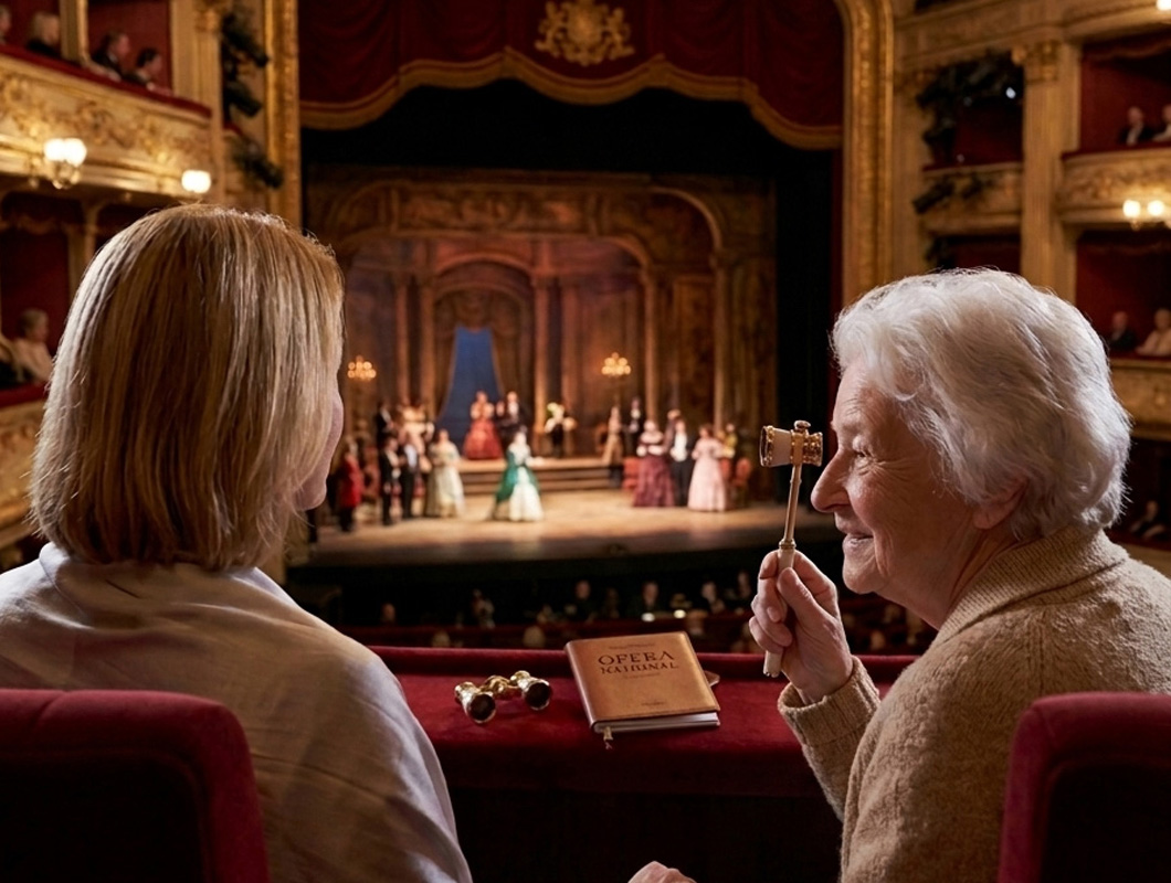 Isabelle accompagnant une personne âgée à l'opéra